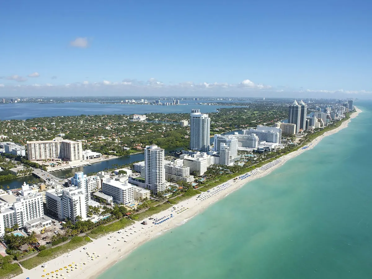Aerial view of Miami Beach and the Atlantic shoreline